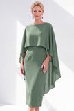 Navy Sheath Bateau Neck Midi Mother of the Bride Dress with Cape