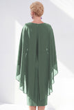Navy Sheath Bateau Neck Midi Mother of the Bride Dress with Cape