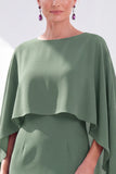 Navy Sheath Bateau Neck Midi Mother of the Bride Dress with Cape