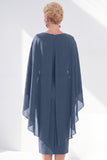 Navy Sheath Bateau Neck Midi Mother of the Bride Dress with Cape