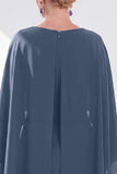 Navy Sheath Bateau Neck Midi Mother of the Bride Dress with Cape