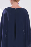 Navy Sheath Bateau Neck Midi Mother of the Bride Dress with Cape