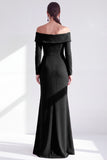 Off the Shoulder Dark Purple Mermaid Long Sleeve Formal Dress with Ruffles