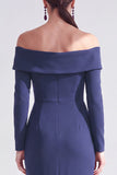 Off the Shoulder Dark Purple Mermaid Long Sleeve Formal Dress with Ruffles