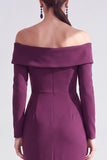 Off the Shoulder Dark Purple Mermaid Long Sleeve Formal Dress with Ruffles