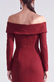 Off the Shoulder Dark Purple Mermaid Long Sleeve Formal Dress with Ruffles