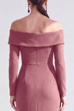 Off the Shoulder Dark Purple Mermaid Long Sleeve Formal Dress with Ruffles