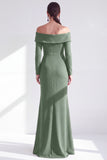 Off the Shoulder Dark Purple Mermaid Long Sleeve Formal Dress with Ruffles
