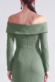 Off the Shoulder Dark Purple Mermaid Long Sleeve Formal Dress with Ruffles
