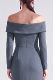Off the Shoulder Dark Purple Mermaid Long Sleeve Formal Dress with Ruffles