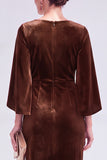 Velvet Bateau Neck Burgundy Midi Mother of the Bride Dress with Cape Sleeves