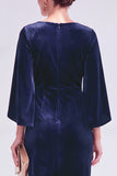 Velvet Bateau Neck Burgundy Midi Mother of the Bride Dress with Cape Sleeves