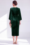 Velvet Bateau Neck Burgundy Midi Mother of the Bride Dress with Cape Sleeves