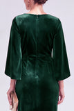 Velvet Bateau Neck Burgundy Midi Mother of the Bride Dress with Cape Sleeves