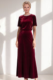 Coffee A Line Velvet Mother of the Bride Dress with Short Sleeves