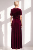 Coffee A Line Velvet Mother of the Bride Dress with Short Sleeves