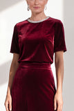 Coffee A Line Velvet Mother of the Bride Dress with Short Sleeves