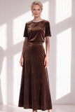 Coffee A Line Velvet Mother of the Bride Dress with Short Sleeves