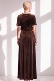 Coffee A Line Velvet Mother of the Bride Dress with Short Sleeves