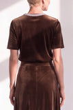 Coffee A Line Velvet Mother of the Bride Dress with Short Sleeves