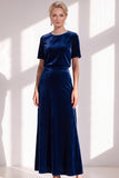 Coffee A Line Velvet Mother of the Bride Dress with Short Sleeves