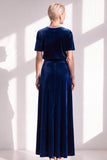 Coffee A Line Velvet Mother of the Bride Dress with Short Sleeves