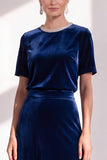 Coffee A Line Velvet Mother of the Bride Dress with Short Sleeves