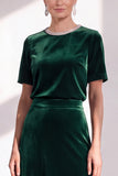 Coffee A Line Velvet Mother of the Bride Dress with Short Sleeves