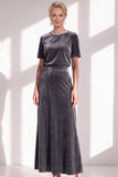 Coffee A Line Velvet Mother of the Bride Dress with Short Sleeves