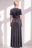 Coffee A Line Velvet Mother of the Bride Dress with Short Sleeves
