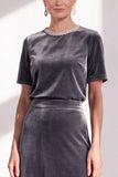 Coffee A Line Velvet Mother of the Bride Dress with Short Sleeves