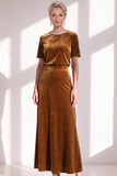 Coffee A Line Velvet Mother of the Bride Dress with Short Sleeves