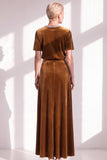 Coffee A Line Velvet Mother of the Bride Dress with Short Sleeves