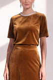 Coffee A Line Velvet Mother of the Bride Dress with Short Sleeves