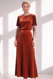 Coffee A Line Velvet Mother of the Bride Dress with Short Sleeves