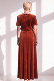 Coffee A Line Velvet Mother of the Bride Dress with Short Sleeves