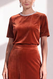 Coffee A Line Velvet Mother of the Bride Dress with Short Sleeves
