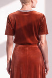 Coffee A Line Velvet Mother of the Bride Dress with Short Sleeves