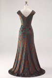 Dark Green Mermaid Ruched Burnout Velvet Mother of the Bride Dress with Cap Sleeves