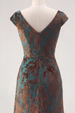 Dark Green Mermaid Ruched Burnout Velvet Mother of the Bride Dress with Cap Sleeves