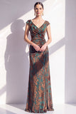 Dark Green Mermaid Ruched Burnout Velvet Mother of the Bride Dress with Cap Sleeves