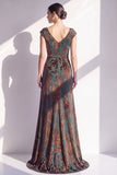 Dark Green Mermaid Ruched Burnout Velvet Mother of the Bride Dress with Cap Sleeves