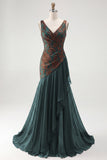 Mermaid V Neck Burnout Velvet Dark Green Mother of the Bride Dress