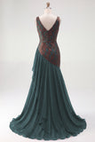 Mermaid V Neck Burnout Velvet Dark Green Mother of the Bride Dress
