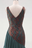 Mermaid V Neck Burnout Velvet Dark Green Mother of the Bride Dress