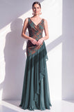 Mermaid V Neck Burnout Velvet Dark Green Mother of the Bride Dress