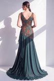 Mermaid V Neck Burnout Velvet Dark Green Mother of the Bride Dress