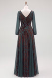 Dark Green A Line Burnout Velvet Long Sleeve Mother of the Bride Dress