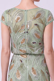 Green Beaded Sequin A Line Mother of the Bride Dress with Cap Sleeves