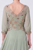 Navy A Line Chiffon Beaded Sequin Mother of the Bride Dress with 3/4 Sleeves
